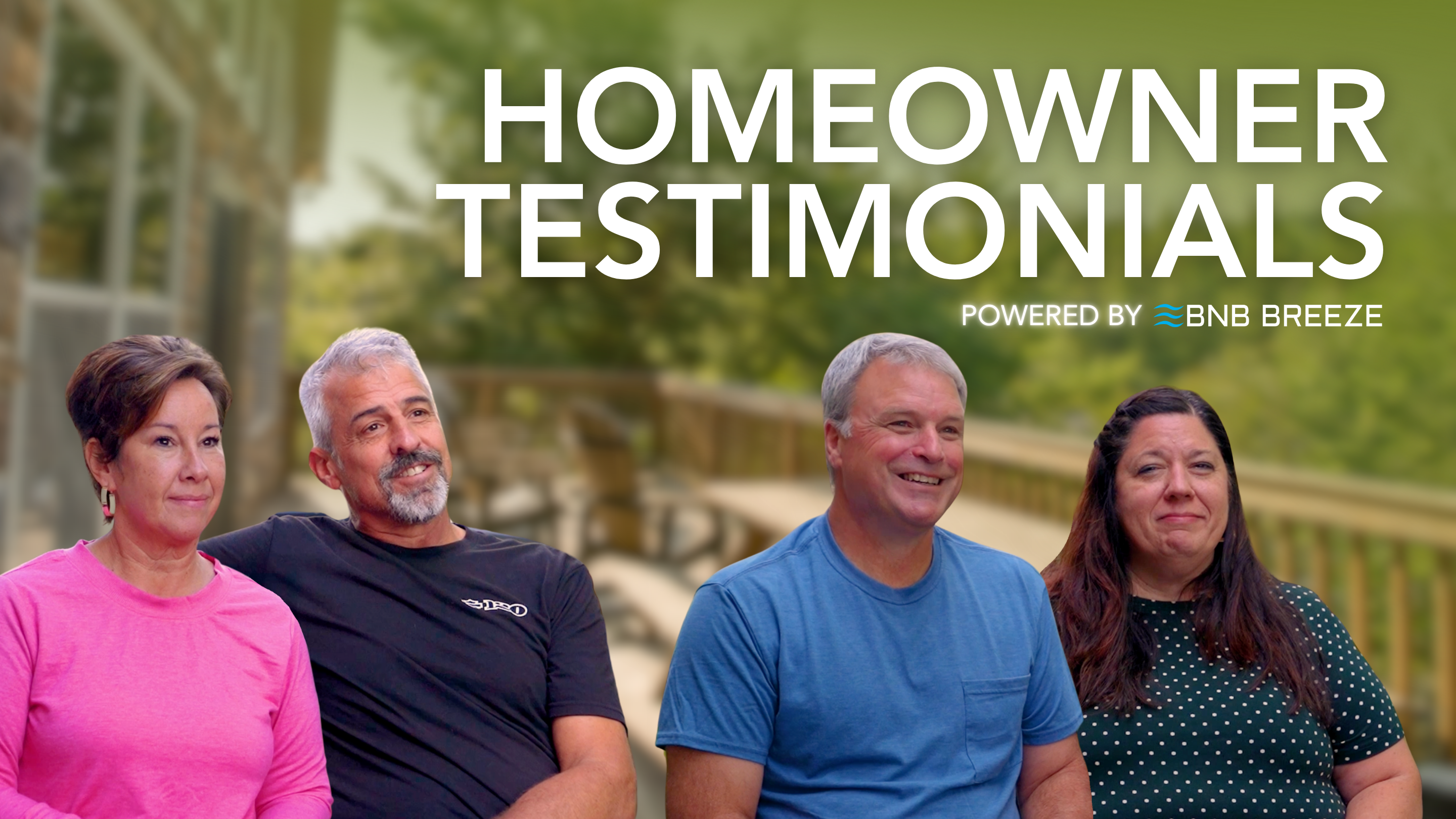 Homeowner testimonials featuring Floyd & Kim Zook and Willie & Kathy Zook sharing their BNB Breeze experience